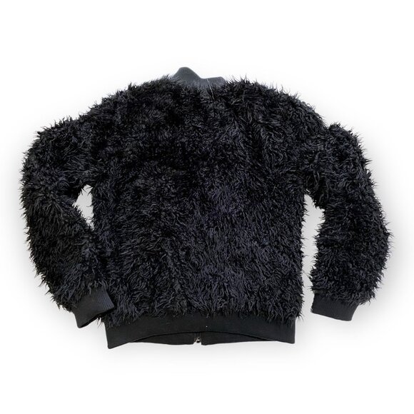 Chaser Faux Lamby Black Vegan Fur Bomber Jacket L NWT - Picture 3 of 16
